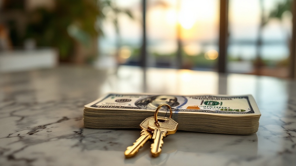 Gold house keys and coins representing lower payments